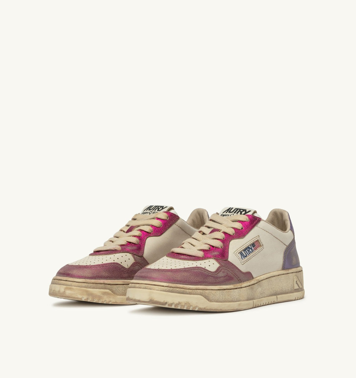 AUTRY MEDALIST LOW SNEAKERS SUPER VINTAGE IN WHITE FUCHSIA AND VIOLET LEATHER