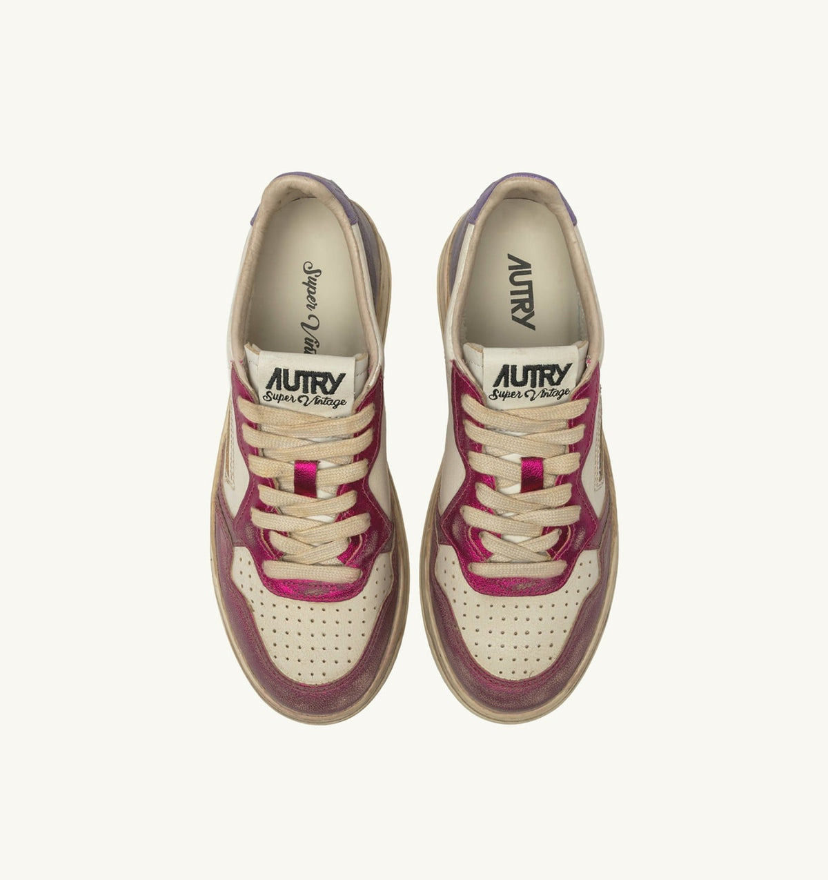 AUTRY MEDALIST LOW SNEAKERS SUPER VINTAGE IN WHITE FUCHSIA AND VIOLET LEATHER