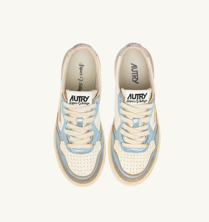 AUTRY MEDALIST LOW SUPER VINTAGE SNEAKERS IN SILVER AND BLUE LEATHER
