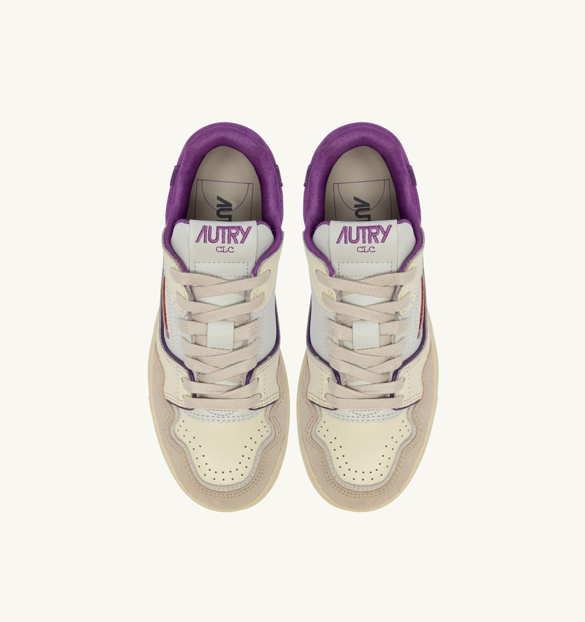 AUTRY SNEAKERS CLC LOW IN WHITE SAND AND DEWBERRY LEATHER AND SUEDE