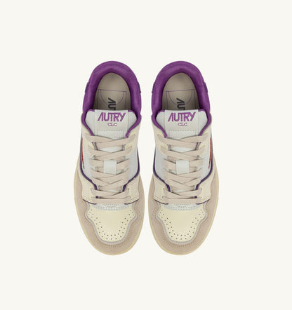 AUTRY SNEAKERS CLC LOW IN WHITE SAND AND DEWBERRY LEATHER AND SUEDE