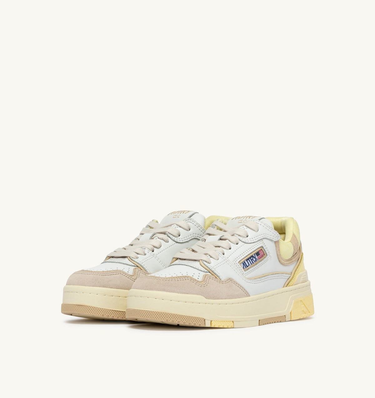 AUTRY SNEAKERS CLC LOW IN WHITE BOULDER AND LEMON MERINGUE LEATHER AND SUEDE