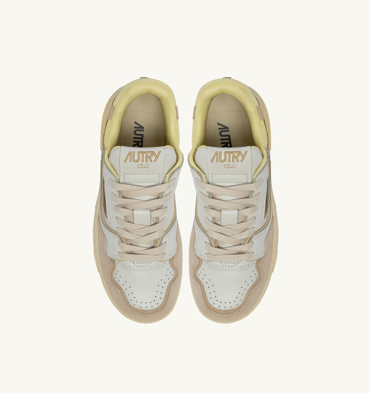 AUTRY SNEAKERS CLC LOW IN WHITE BOULDER AND LEMON MERINGUE LEATHER AND SUEDE