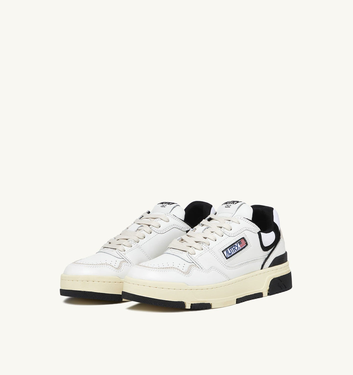 AUTRY CLC LOW SNEAKERS IN WHITE LEATHER AND BLACK SUEDE