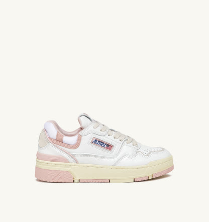AUTRY CLC LOW SNEAKERS IN WHITE LEATHER AND POWDER PINK SUEDE