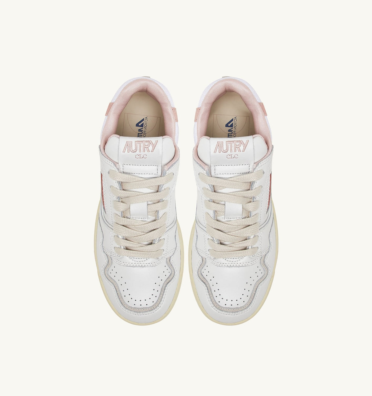 AUTRY CLC LOW SNEAKERS IN WHITE LEATHER AND POWDER PINK SUEDE