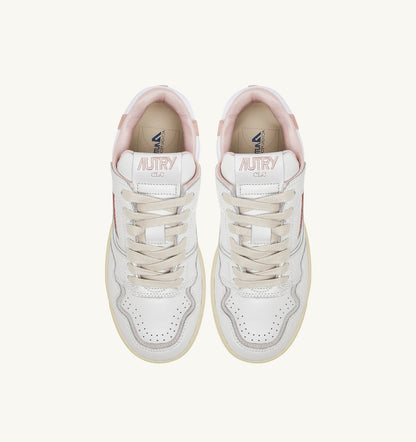 AUTRY CLC LOW SNEAKERS IN WHITE LEATHER AND POWDER PINK SUEDE