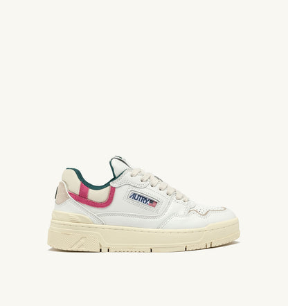 AUTRY CLC LOW SNEAKERS IN WHITE LEATHER AND CARMINE ROSE SUEDE