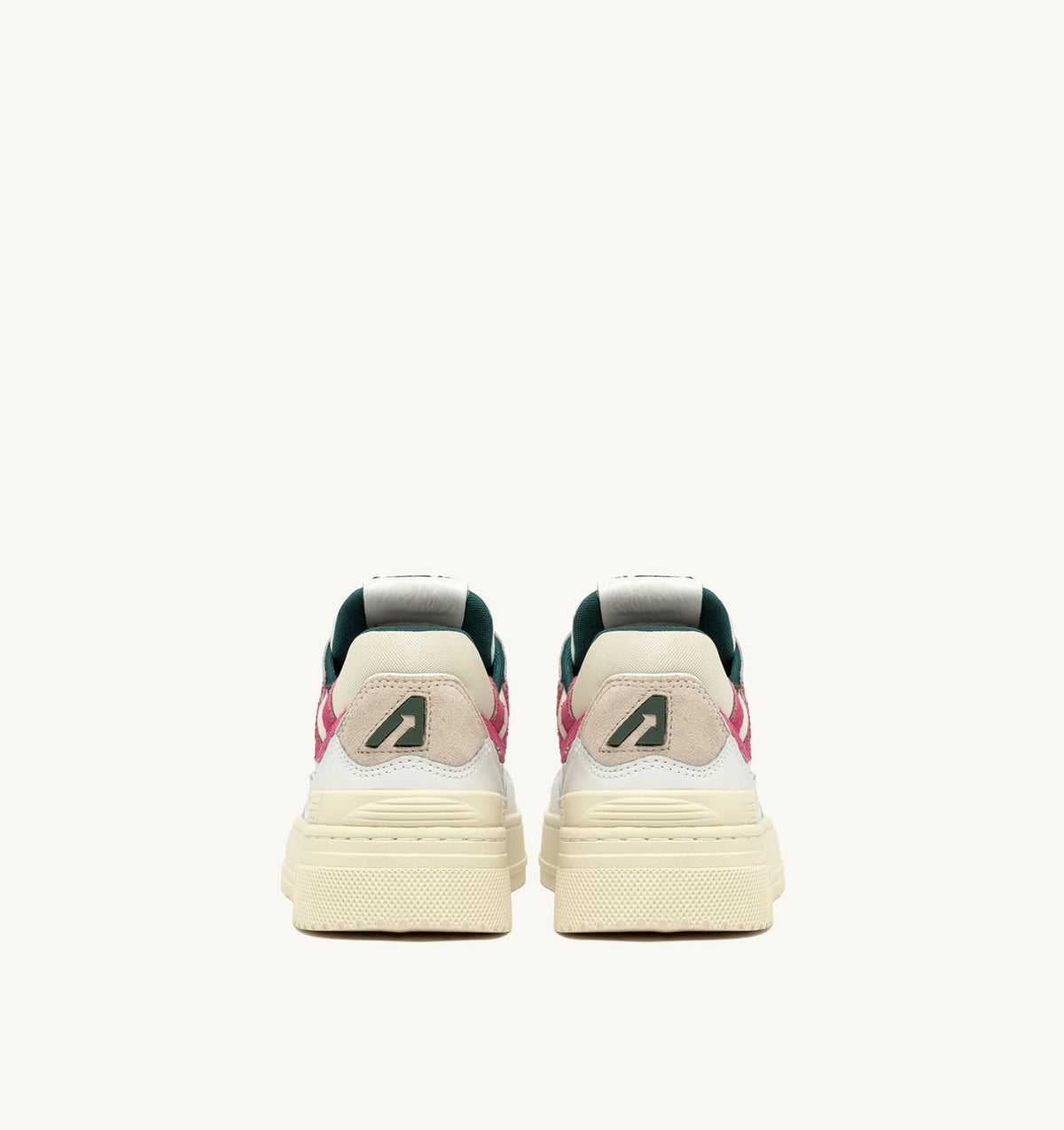 AUTRY CLC LOW SNEAKERS IN WHITE LEATHER AND CARMINE ROSE SUEDE