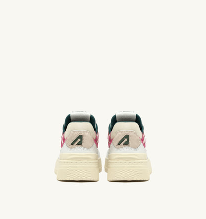 AUTRY CLC LOW SNEAKERS IN WHITE LEATHER AND CARMINE ROSE SUEDE