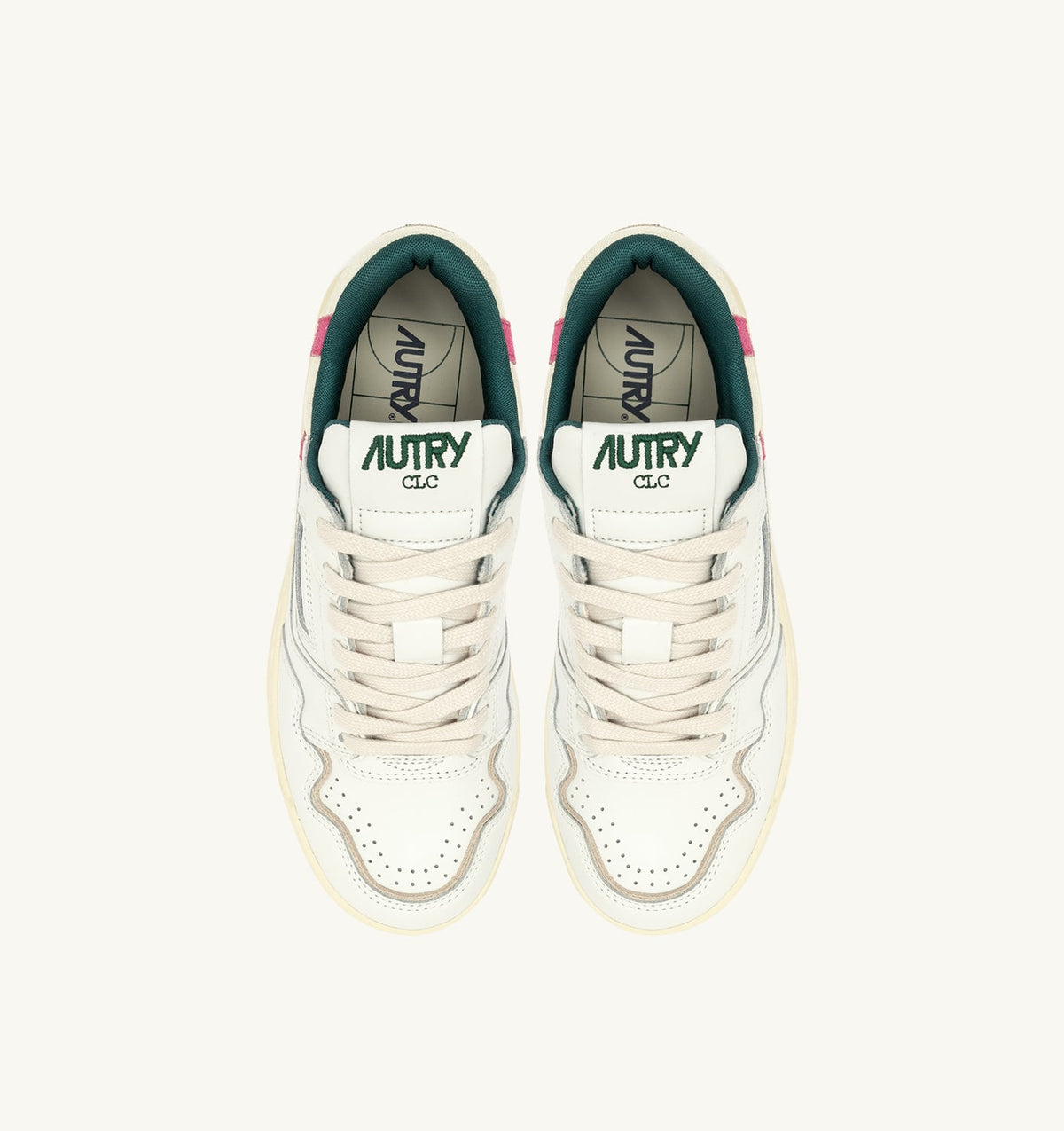 AUTRY CLC LOW SNEAKERS IN WHITE LEATHER AND CARMINE ROSE SUEDE