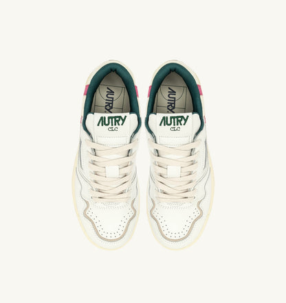 AUTRY CLC LOW SNEAKERS IN WHITE LEATHER AND CARMINE ROSE SUEDE