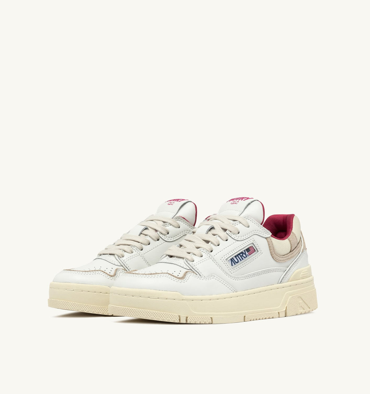 AUTRY CLC LOW SNEAKERS IN WHITE LEATHER AND SAND SUEDE