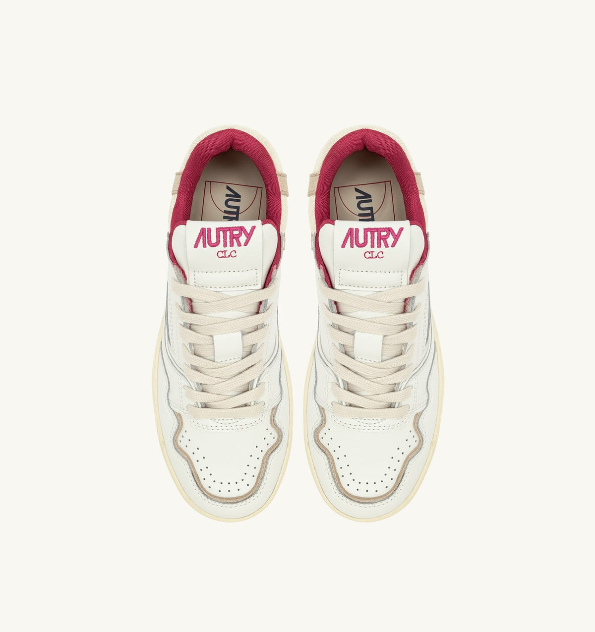 AUTRY CLC LOW SNEAKERS IN WHITE LEATHER AND SAND SUEDE