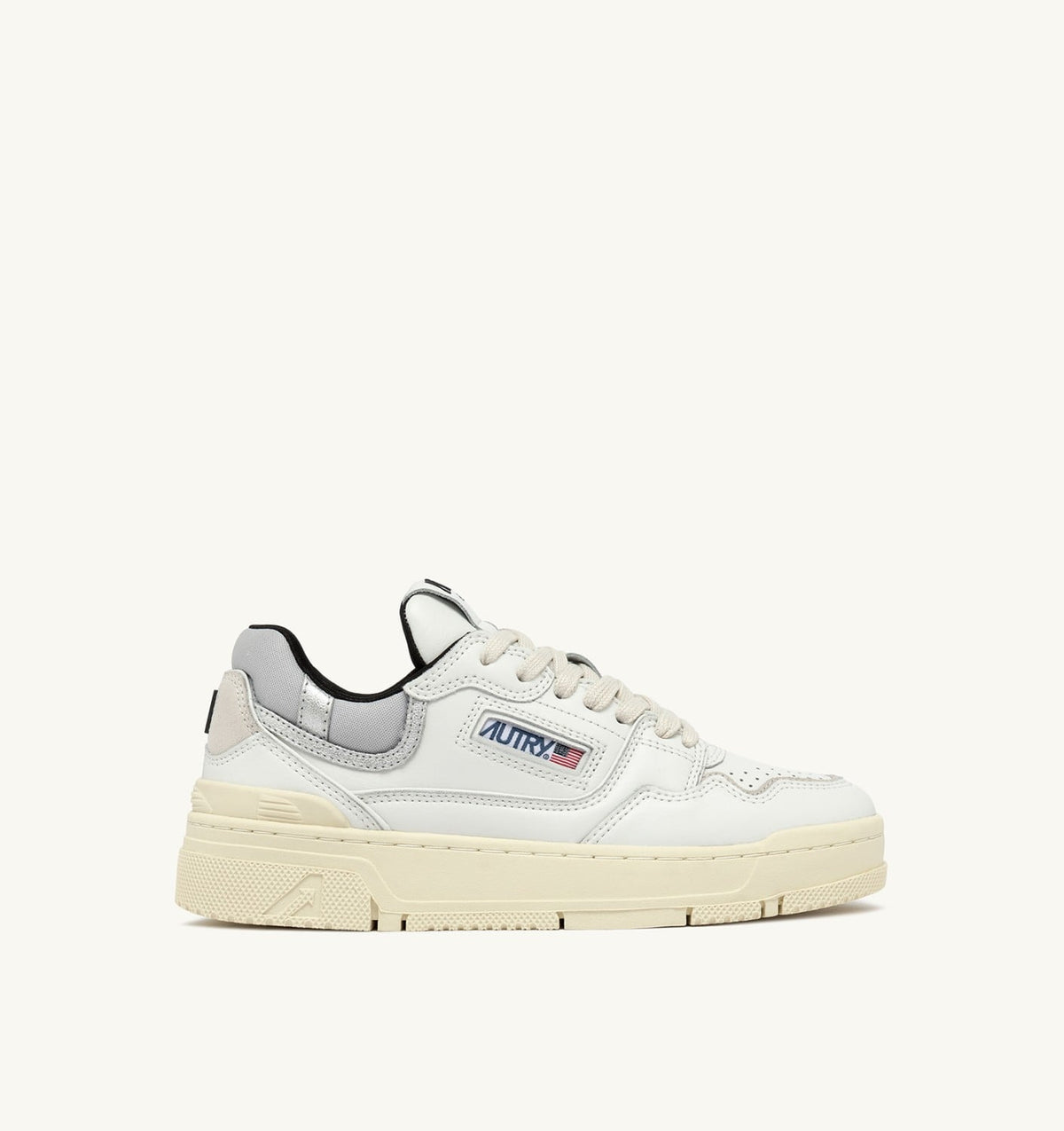 AUTRY CLC LOW SNEAKERS IN WHITE LEATHER AND SILVER SUEDE
