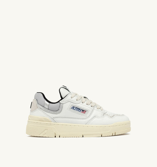 AUTRY CLC LOW SNEAKERS IN WHITE LEATHER AND SILVER SUEDE