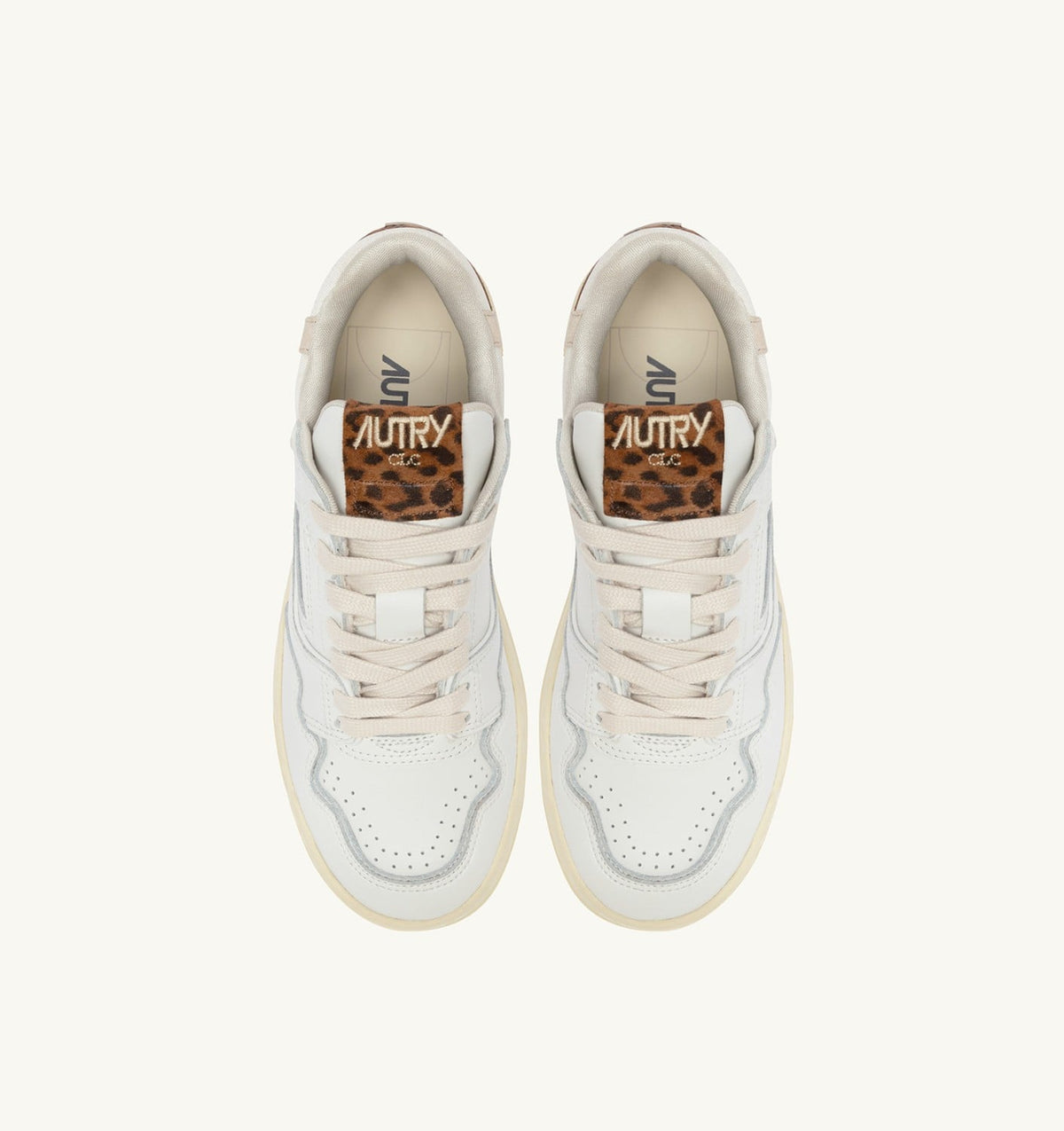 AUTRY CLC LOW SNEAKERS IN LEATHER COLOR WHITE AND LEOPARD