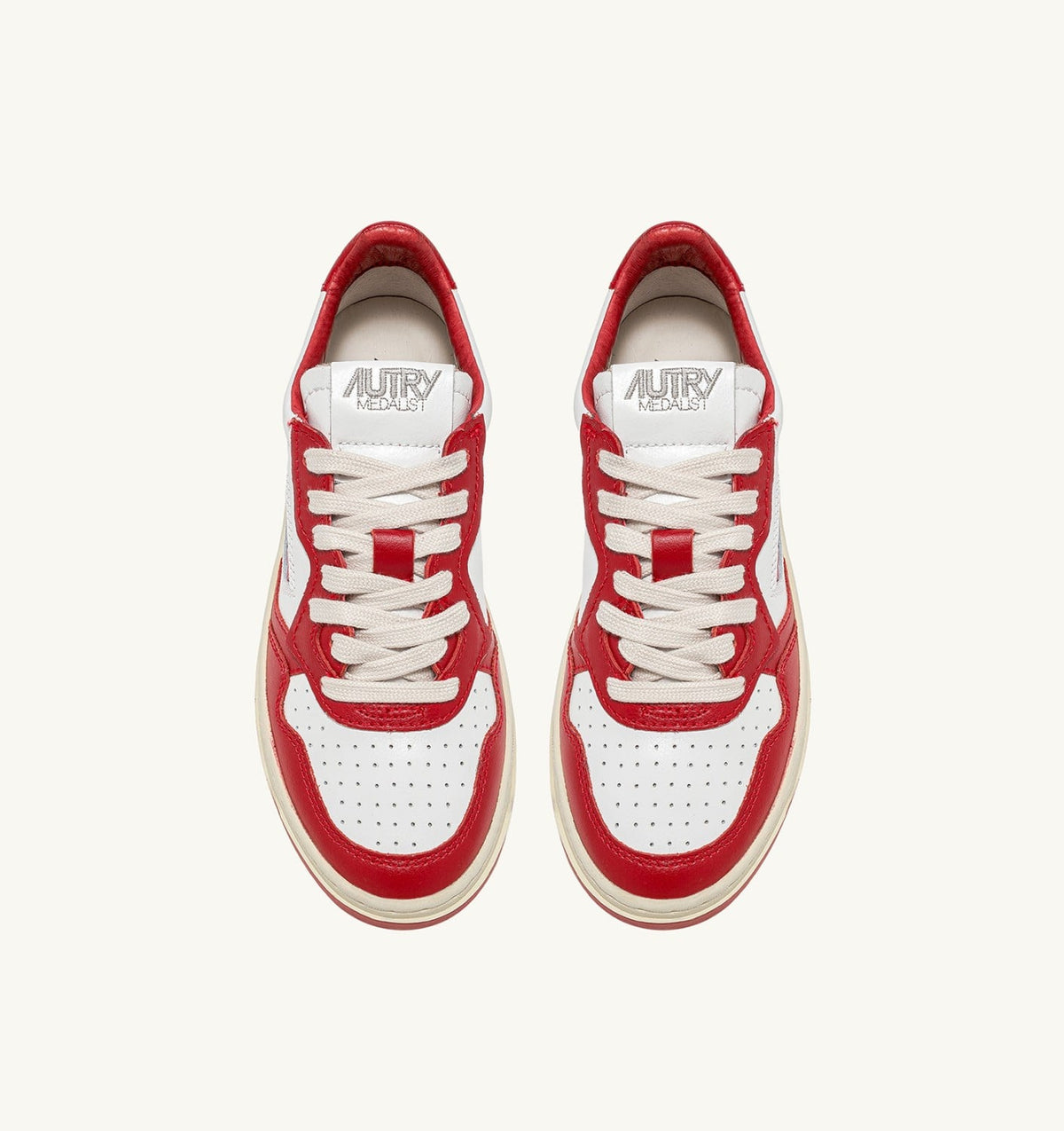 AUTRY MEDALIST LOW BICOLOR SNEAKERS IN WHITE AND RED LEATHER