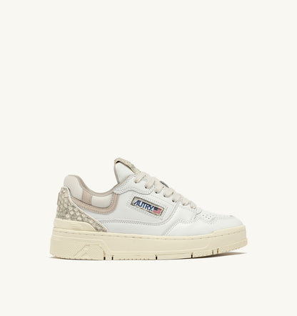 AUTRY CLC LOW SNEAKERS IN WHITE LEATHER WITH SNAKE DIAMOND PRINT