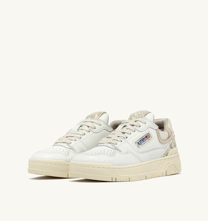 AUTRY CLC LOW SNEAKERS IN WHITE LEATHER WITH SNAKE DIAMOND PRINT