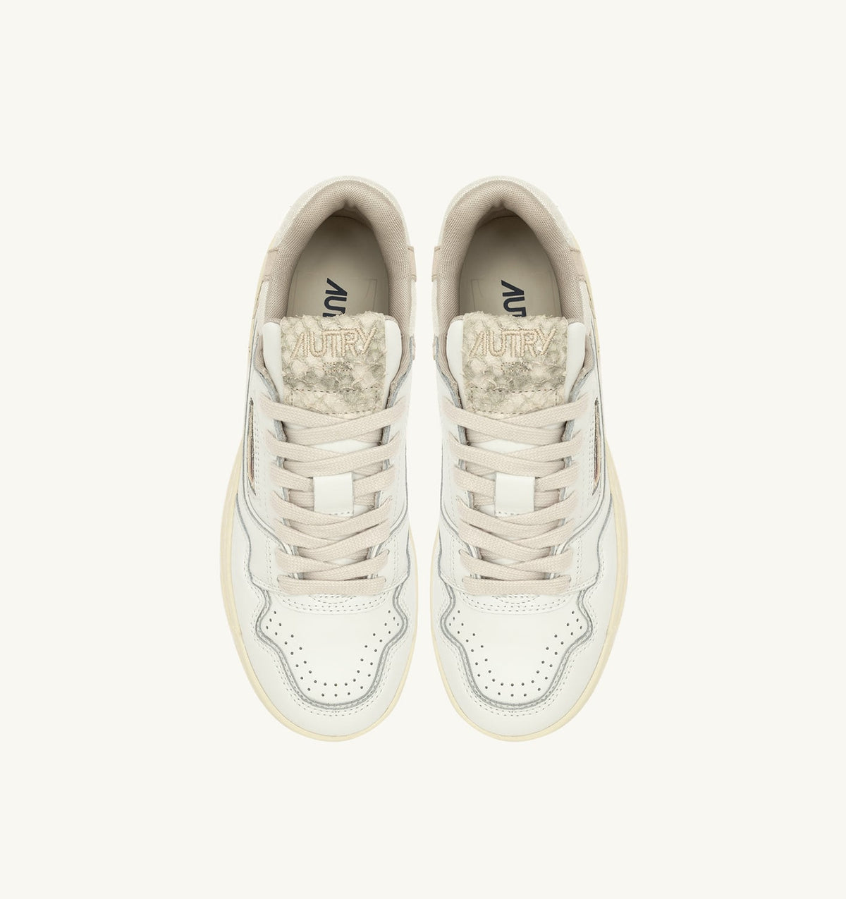 AUTRY CLC LOW SNEAKERS IN WHITE LEATHER WITH SNAKE DIAMOND PRINT