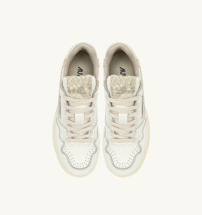 AUTRY CLC LOW SNEAKERS IN WHITE LEATHER WITH SNAKE DIAMOND PRINT
