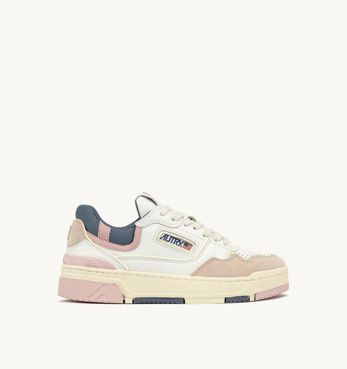 AUTRY CLC LOW SNEAKERS IN WHITE AND PEACH WHIP LEATHER SUEDE