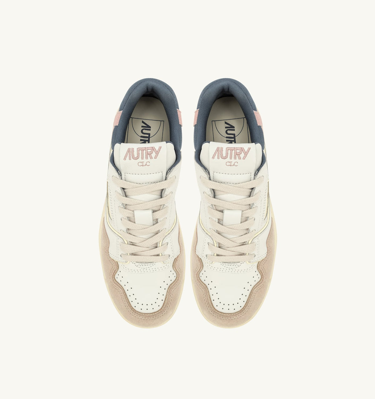 AUTRY CLC LOW SNEAKERS IN WHITE AND PEACH WHIP LEATHER SUEDE