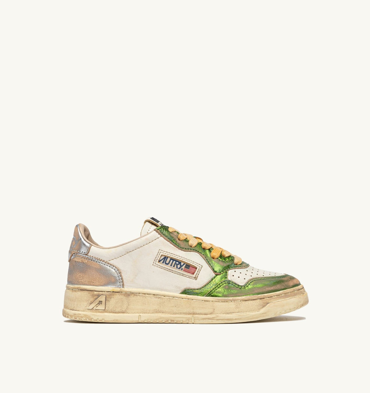 AUTRY MEDALIST LOW SUPER VINTAGE SNEAKERS IN GUN AND GREEN LEATHER