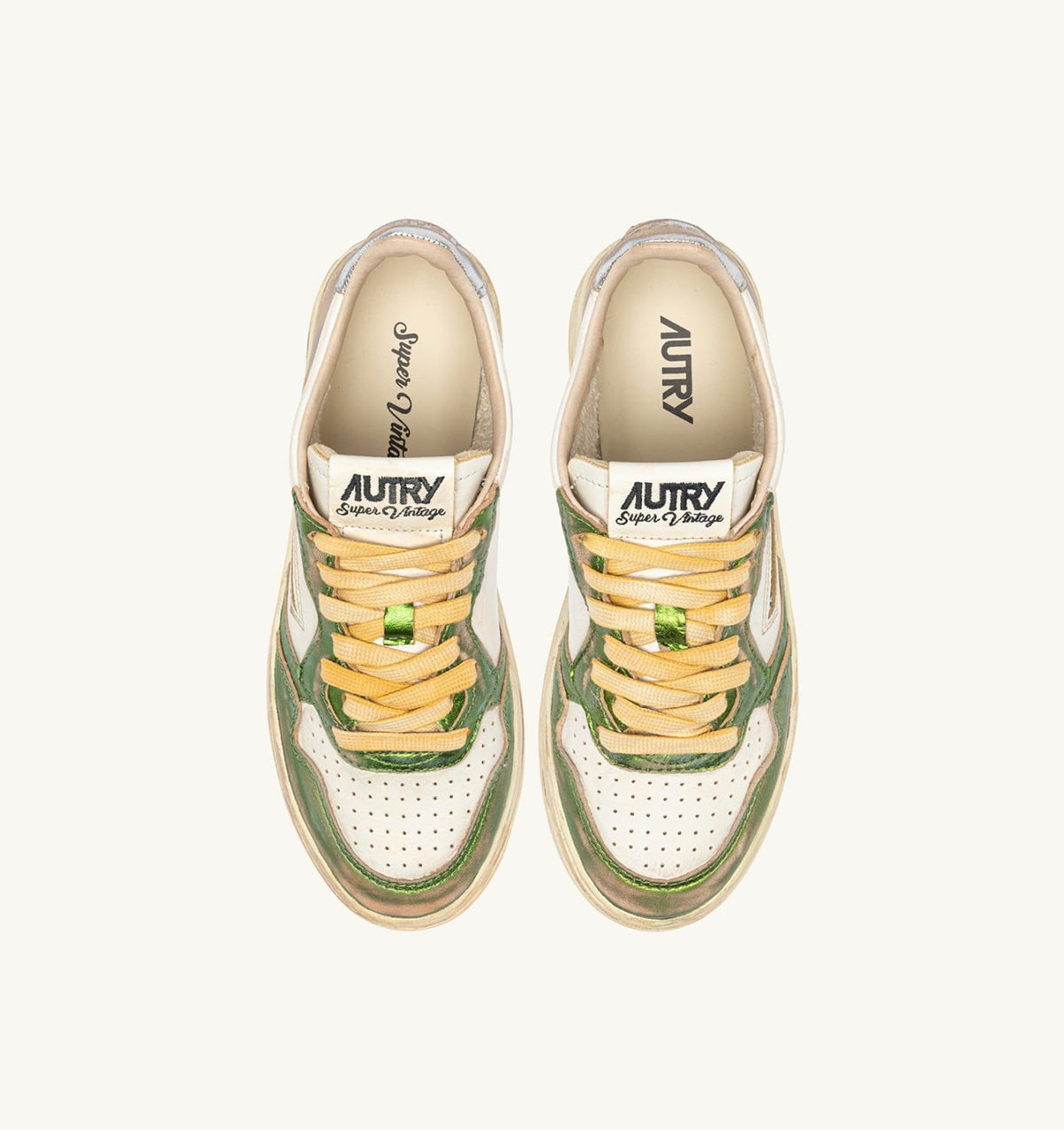 AUTRY MEDALIST LOW SUPER VINTAGE SNEAKERS IN GUN AND GREEN LEATHER