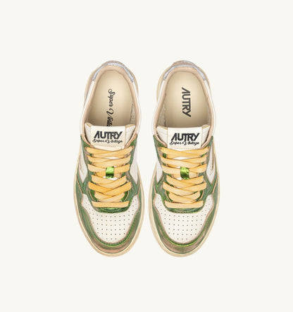 AUTRY MEDALIST LOW SUPER VINTAGE SNEAKERS IN GUN AND GREEN LEATHER