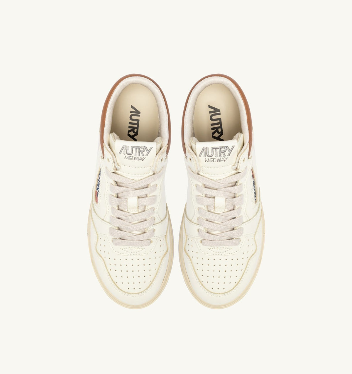 AUTRY MED-WAY SNEAKERS IN LEATHER COLOR MARSHMALLOW AND BROWN SUGAR