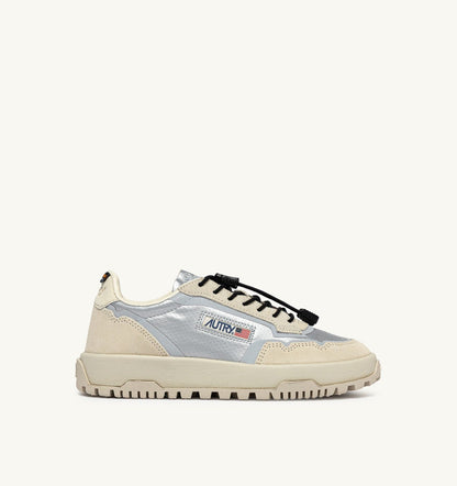 AUTRY WILDPACE LOW SNEAKERS IN WHITE AND SILVER FABRIC AND SUEDE