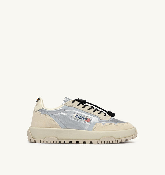 AUTRY WILDPACE LOW SNEAKERS IN WHITE AND SILVER FABRIC AND SUEDE