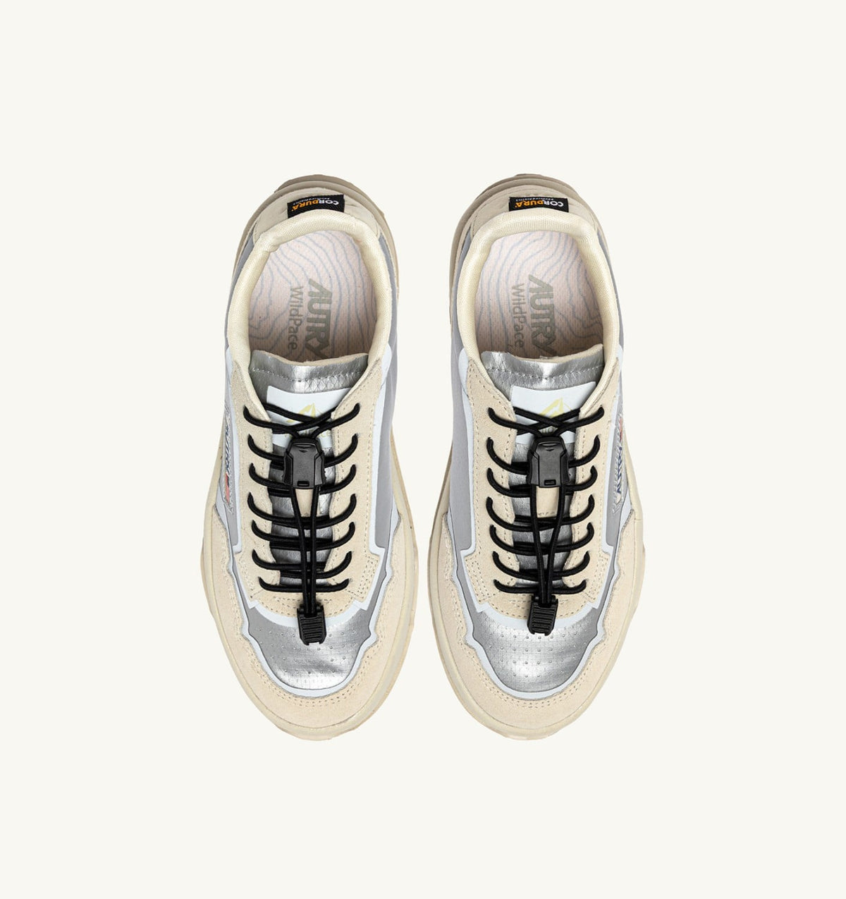 AUTRY WILDPACE LOW SNEAKERS IN WHITE AND SILVER FABRIC AND SUEDE