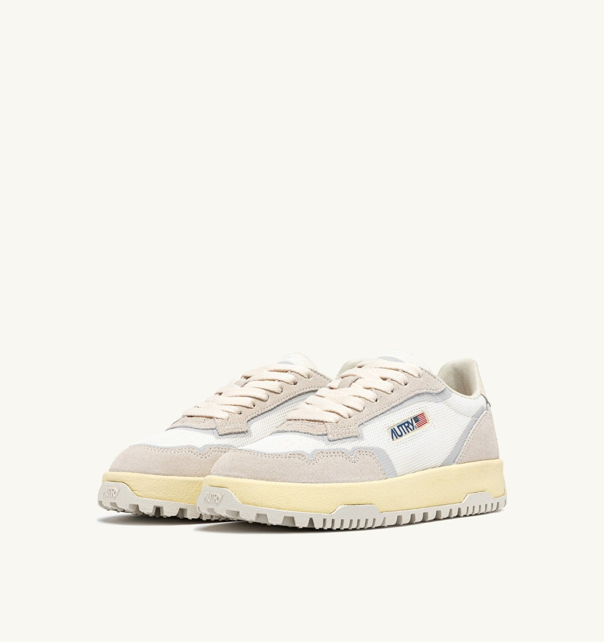 AUTRY WILDPACE LOW SNEAKERS IN WHITE AND MARSHMALLOW DRAGON MESH AND SUEDE