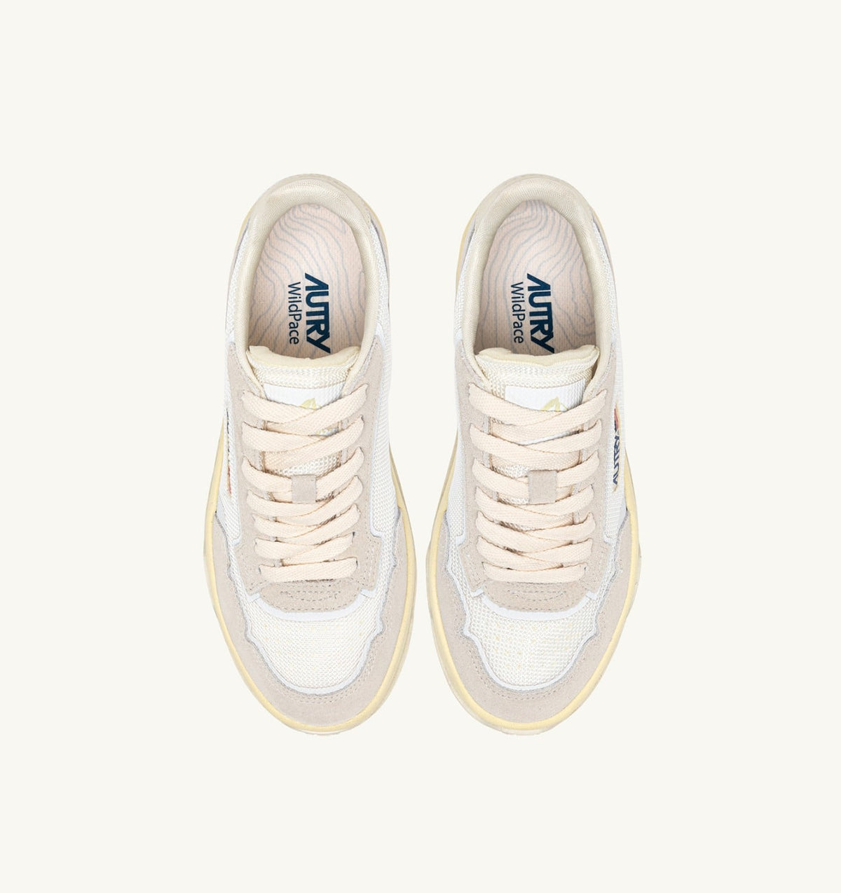 AUTRY WILDPACE LOW SNEAKERS IN WHITE AND MARSHMALLOW DRAGON MESH AND SUEDE