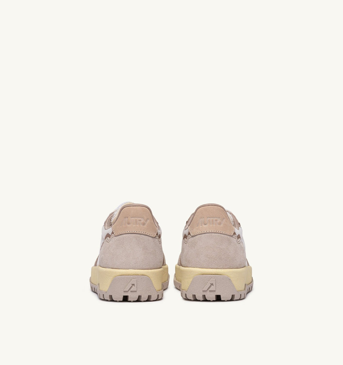 AUTRY WILDPACE LOW SNEAKERS IN WHISPER WHITE AND SAND DRAGON MESH AND SUEDE