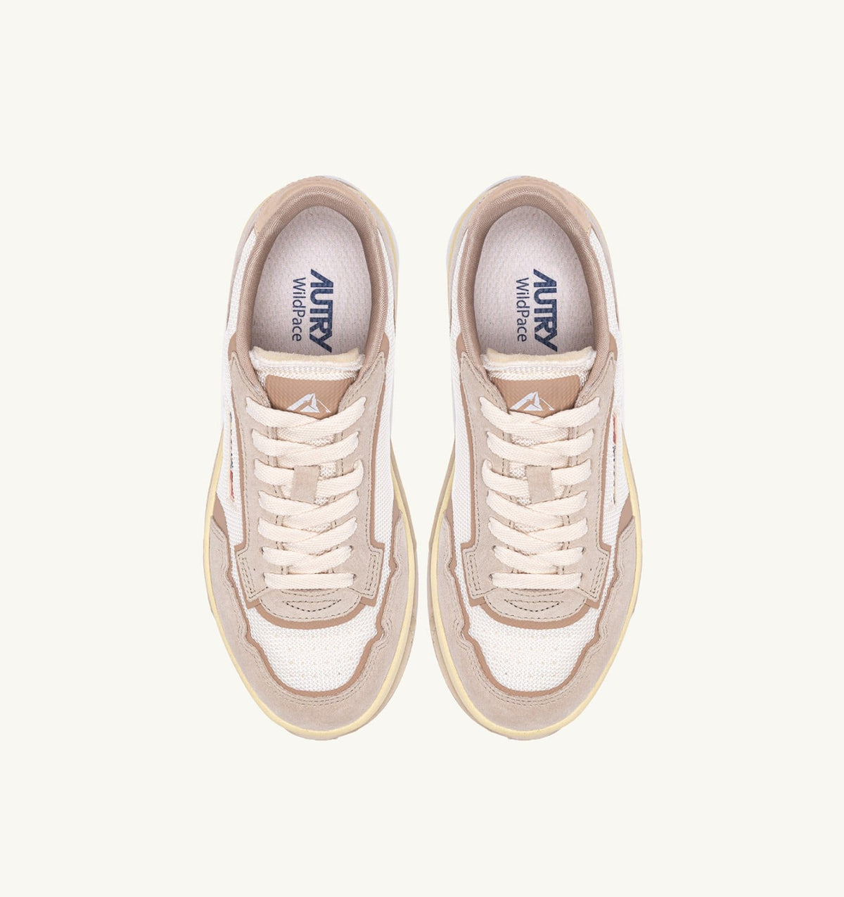 AUTRY WILDPACE LOW SNEAKERS IN WHISPER WHITE AND SAND DRAGON MESH AND SUEDE