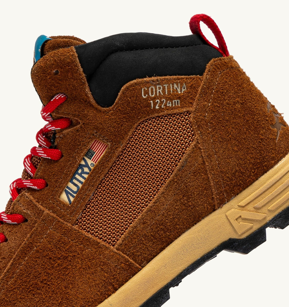 AUTRY MALGA CORTINA IN CHESTNUT AND FLAME SCARLET SUEDE