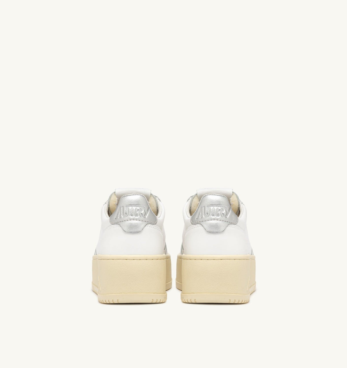 AUTRY MEDALIST PLATFORM SNEAKERS IN WHITE AND METALIZED SILVER LEATHER