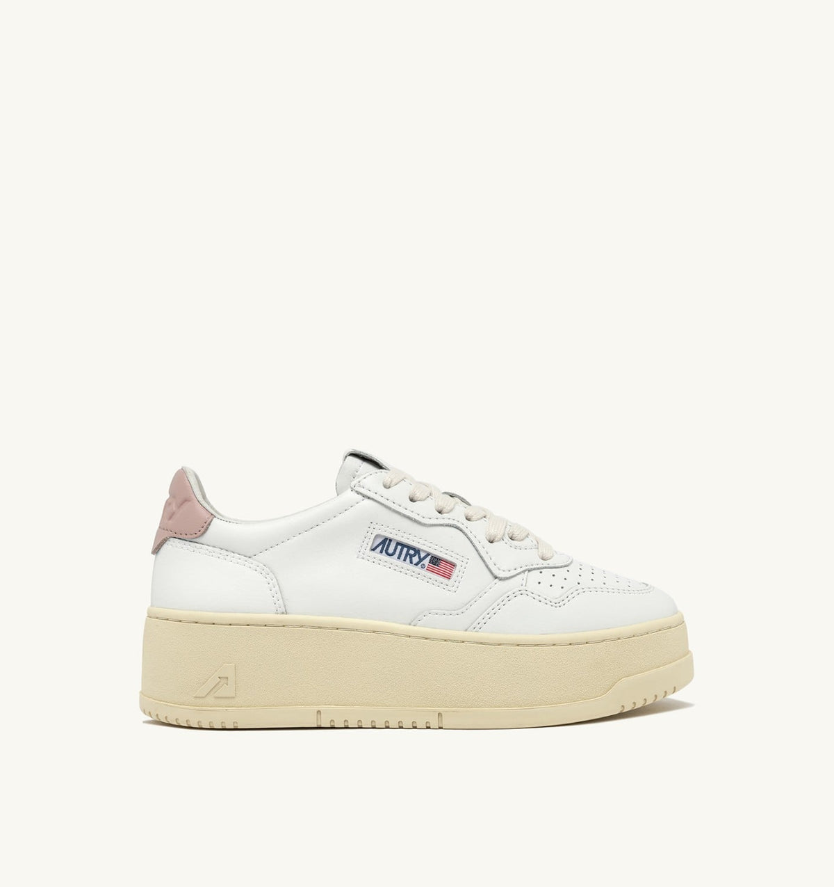 AUTRY MEDALIST PLATFORM SNEAKERS IN WHITE AND POWDER PINK LEATHER