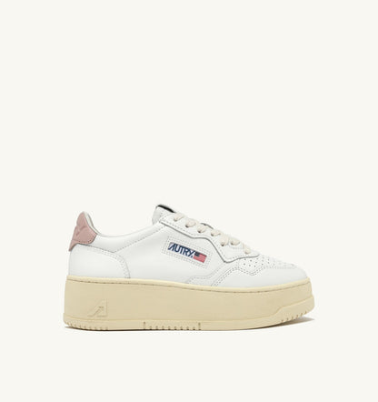 AUTRY MEDALIST PLATFORM SNEAKERS IN WHITE AND POWDER PINK LEATHER