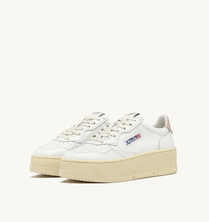 AUTRY MEDALIST PLATFORM SNEAKERS IN WHITE AND POWDER PINK LEATHER