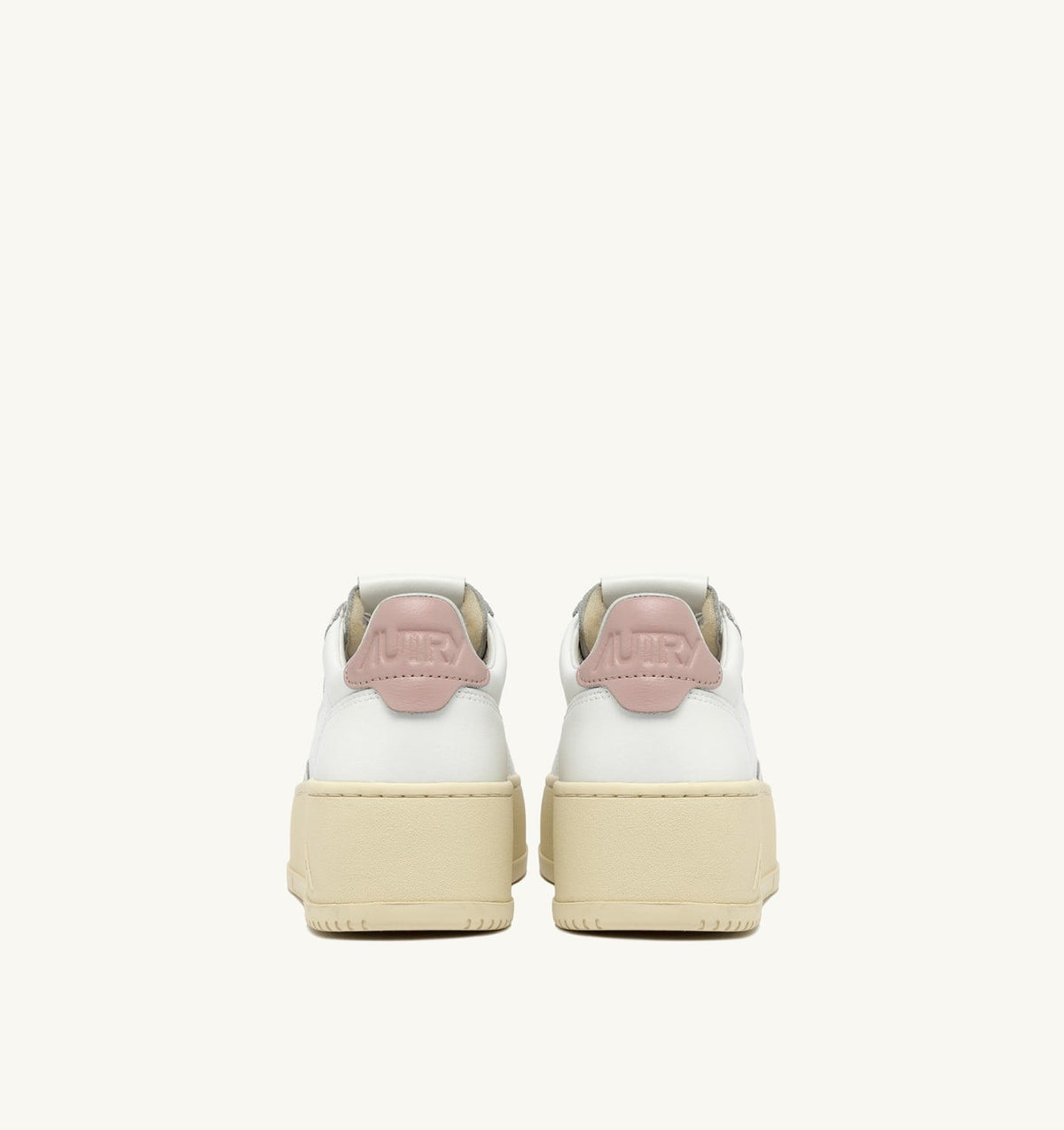 AUTRY MEDALIST PLATFORM SNEAKERS IN WHITE AND POWDER PINK LEATHER