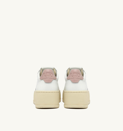 AUTRY MEDALIST PLATFORM SNEAKERS IN WHITE AND POWDER PINK LEATHER
