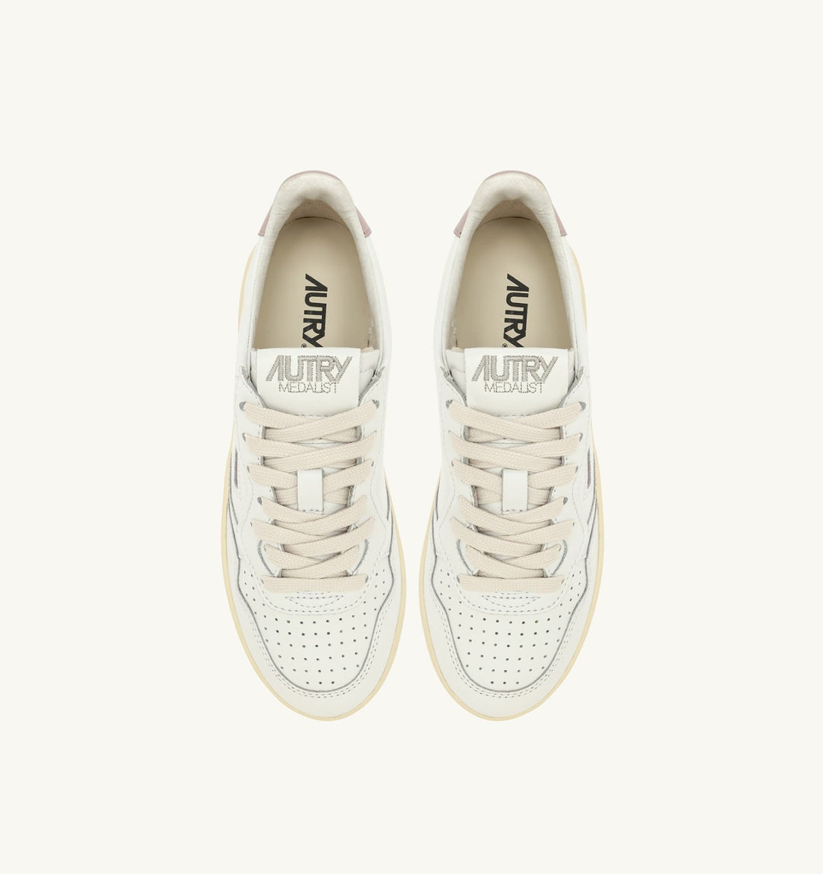 AUTRY MEDALIST PLATFORM SNEAKERS IN WHITE AND POWDER PINK LEATHER