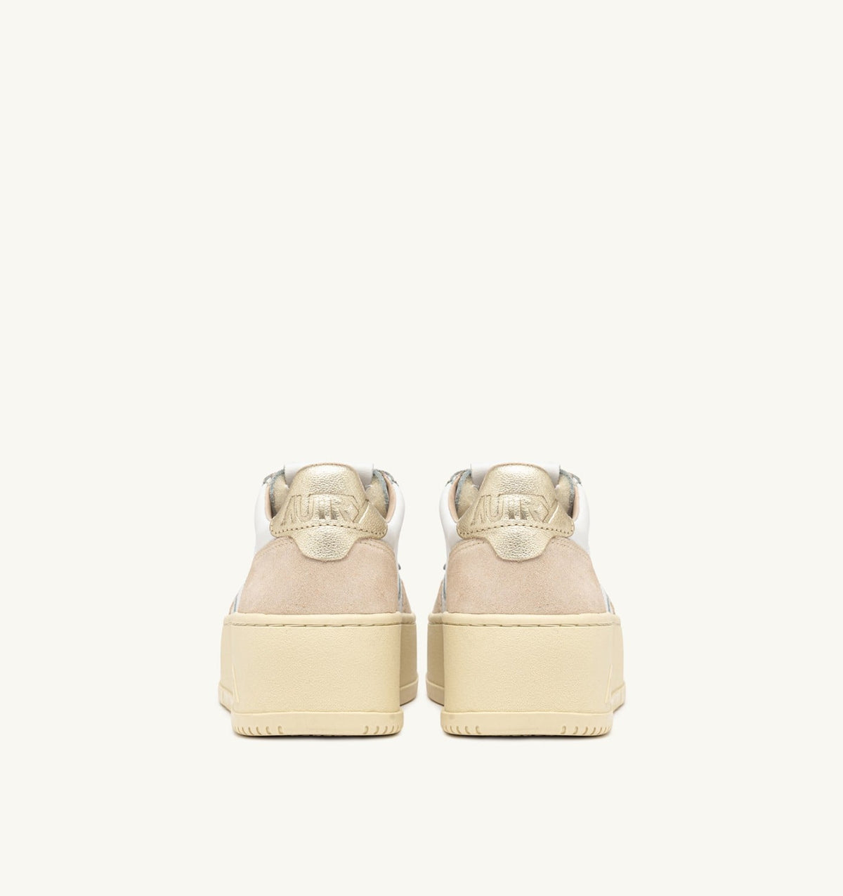 AUTRY MEDALIST PLATFORM SNEAKERS IN WHITE AND PLATINUM SUEDE AND LEATHER