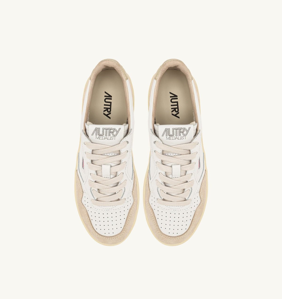 AUTRY MEDALIST PLATFORM SNEAKERS IN WHITE AND PLATINUM SUEDE AND LEATHER