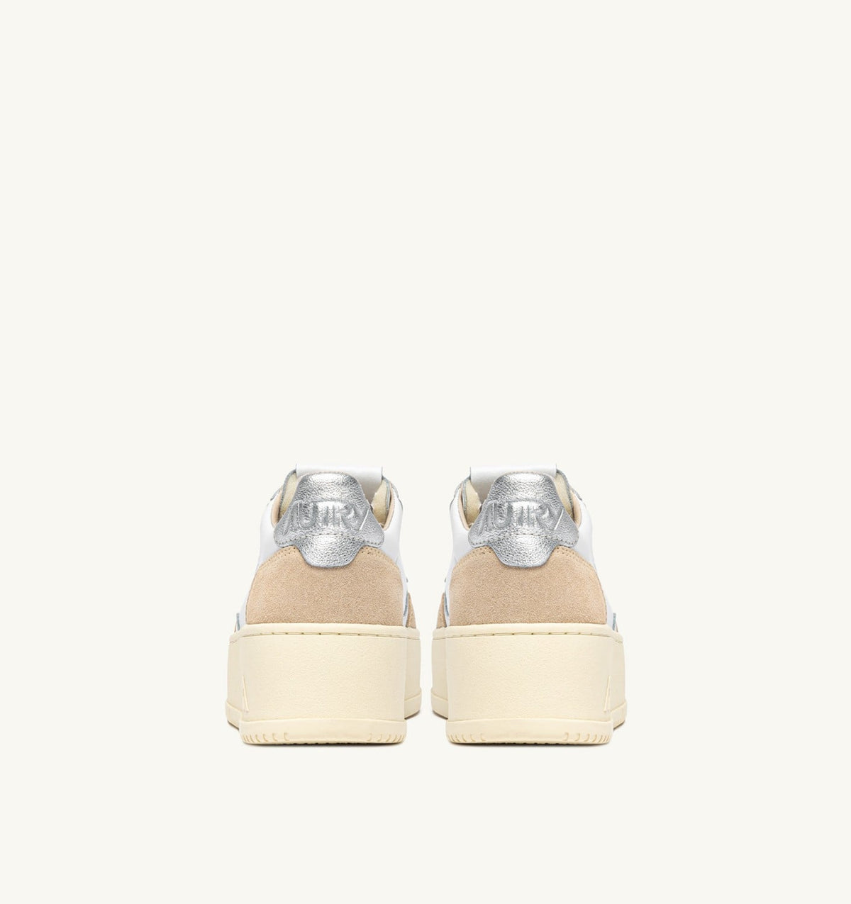 AUTRY MEDALIST PLATFORM SNEAKERS IN SILVER AND WHITE SUEDE AND LEATHER